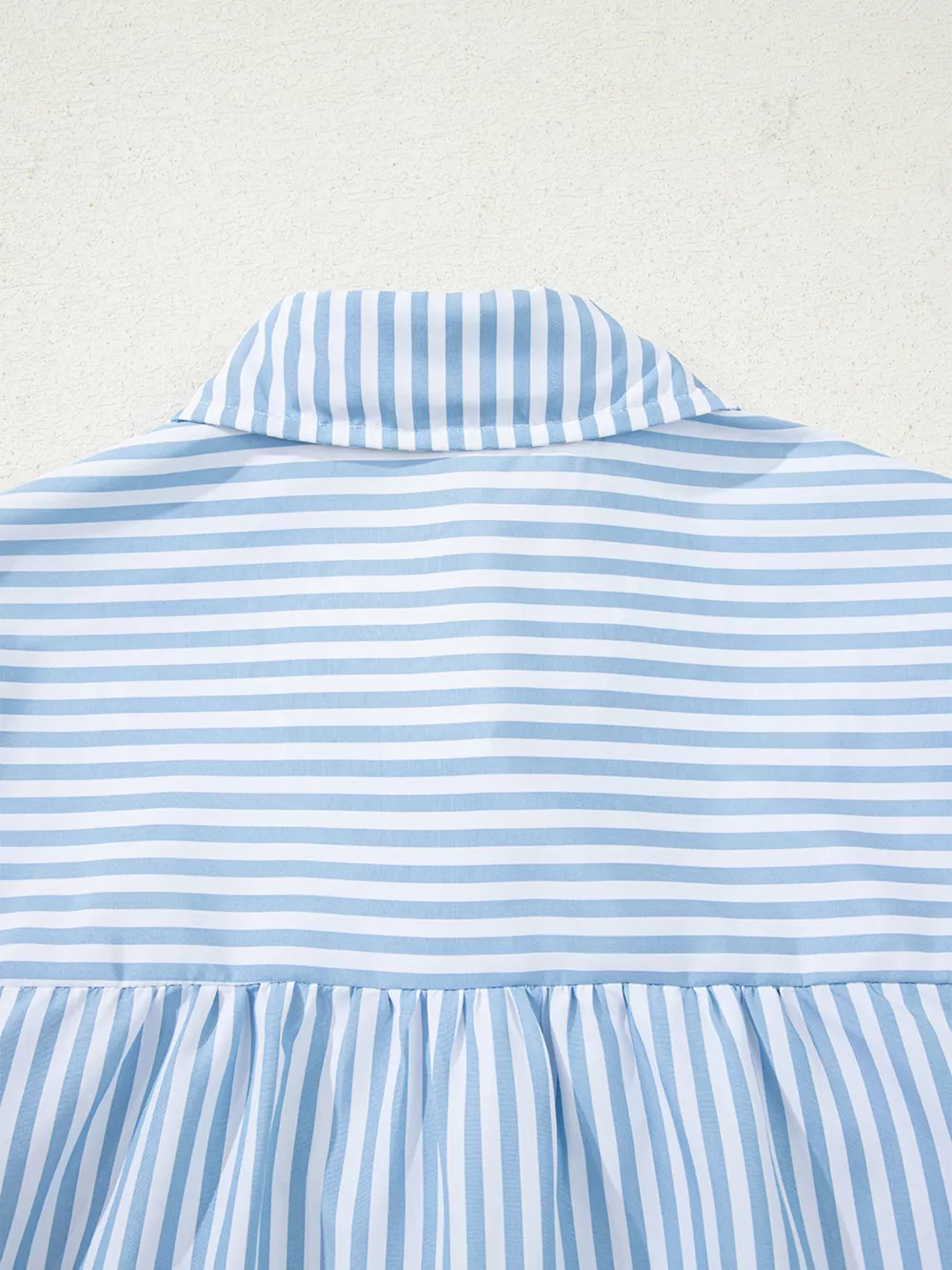 Stripe Shirred Detail Half Placket Collared Long Sleeve Shirt, image 10