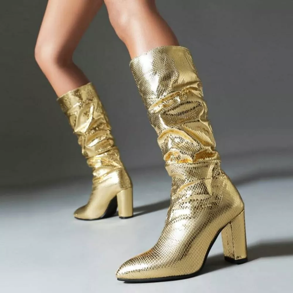 Point Toe Block Heels Boots