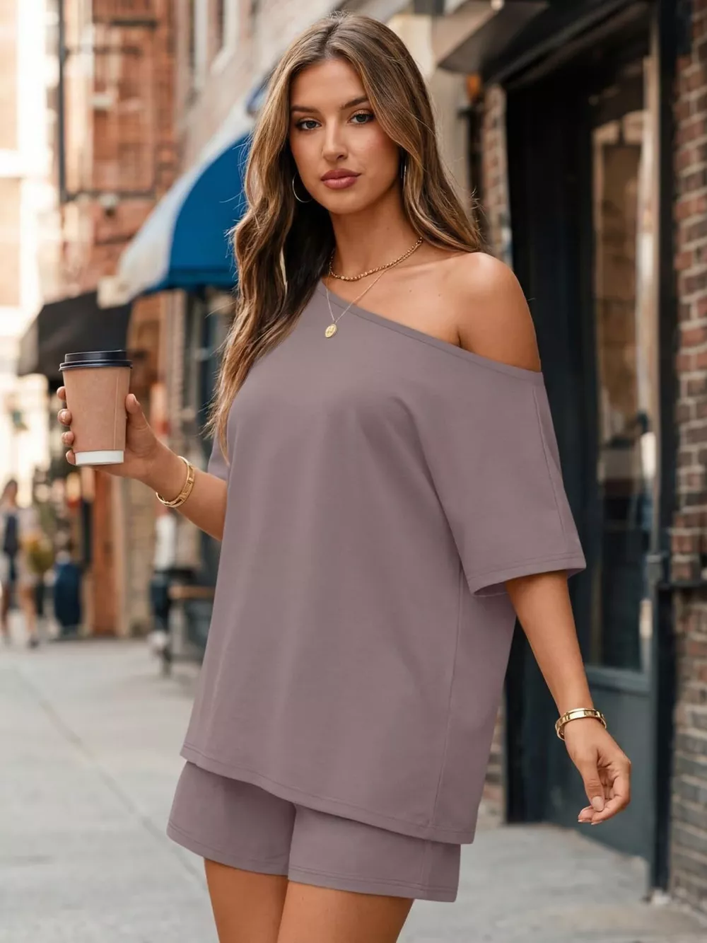 Full Size Boat Neck Tee and Shorts Set Plus Size, image 19