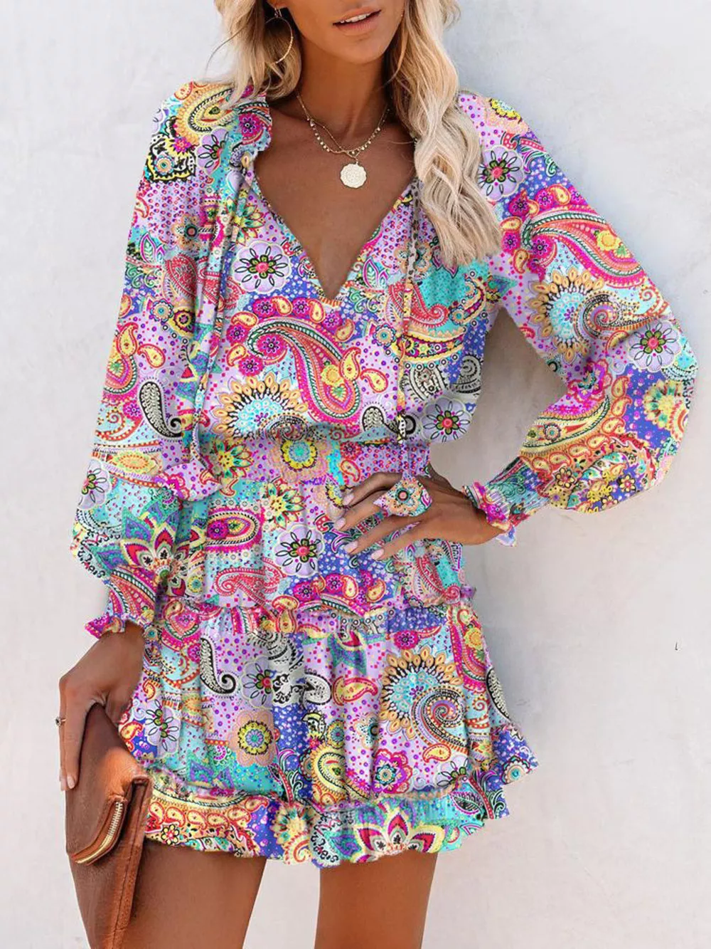 Tie Neck Lantern Sleeve Dress, image 8