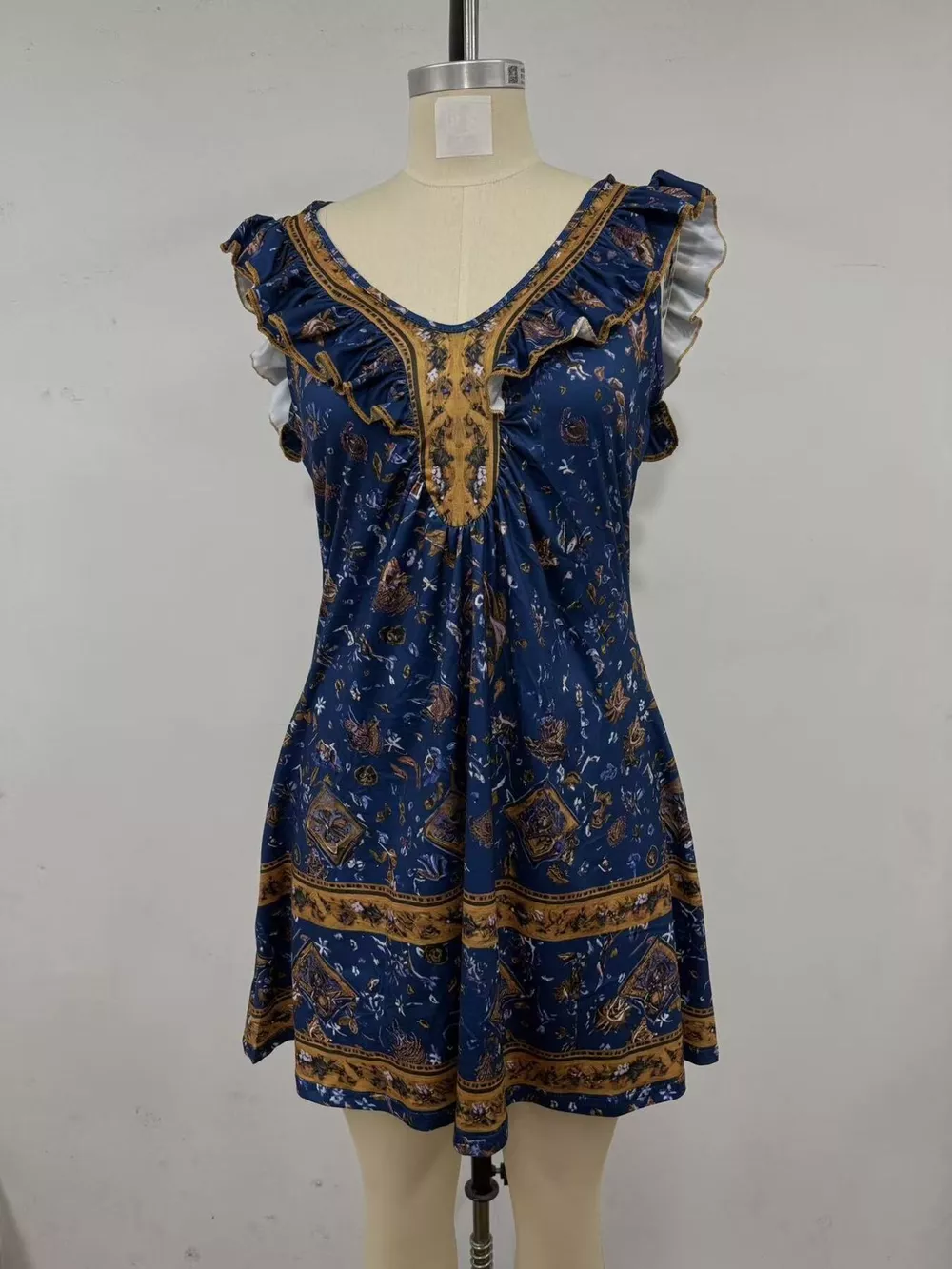 Ruffled V-Neck Mini Dress, image 5