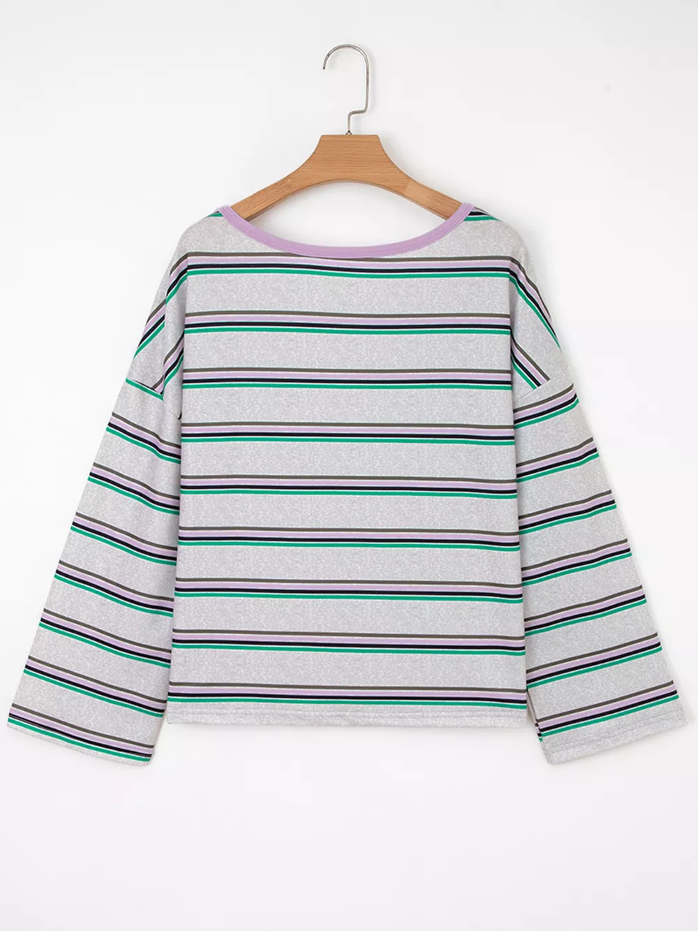 Stripe Oversize Drop Shoulder Long Sleeve Casual Top, image 3
