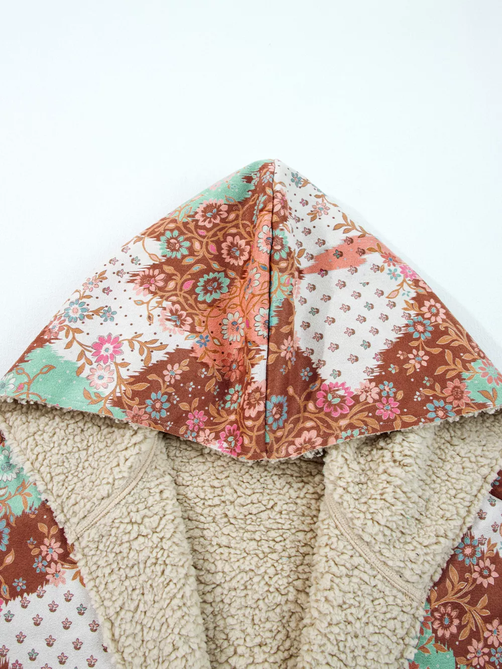 Floral Printed Sherpa Lined Hooded Jacket, image 3