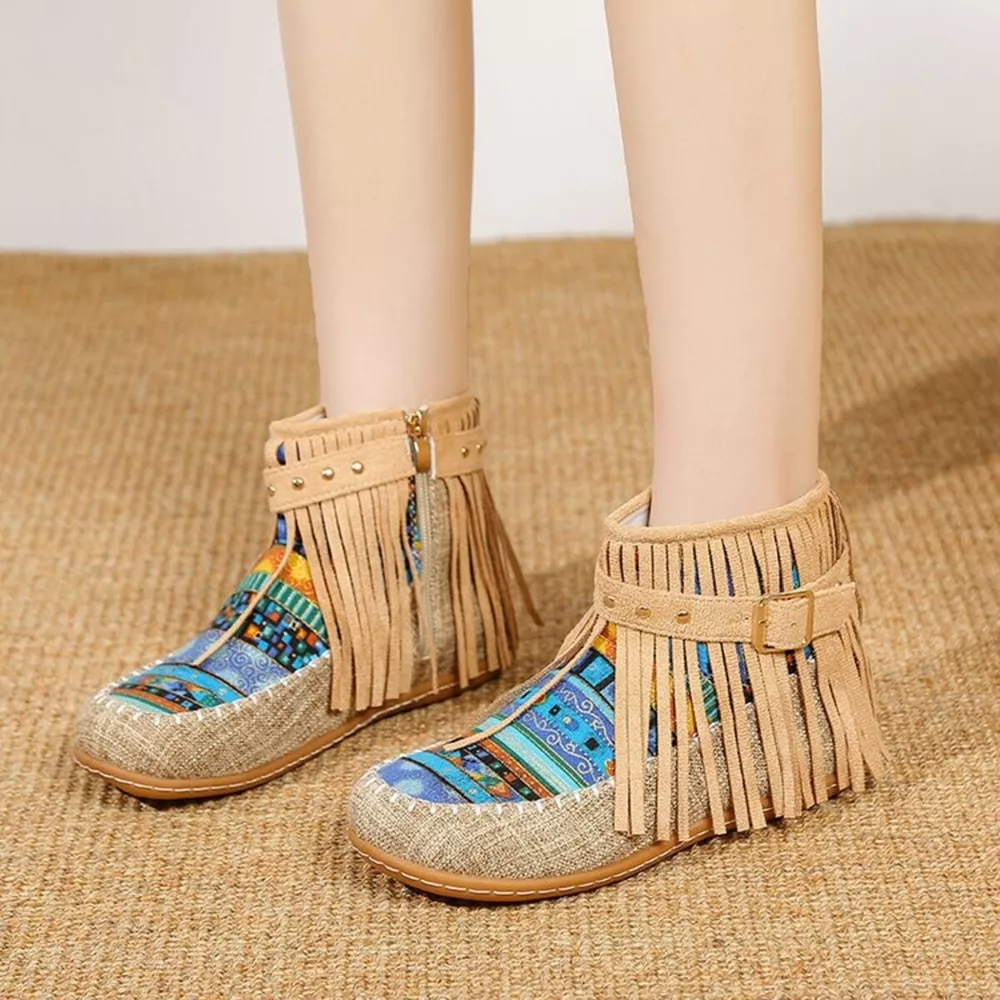 Fringe Side Zipper Ankle Boots, image 4