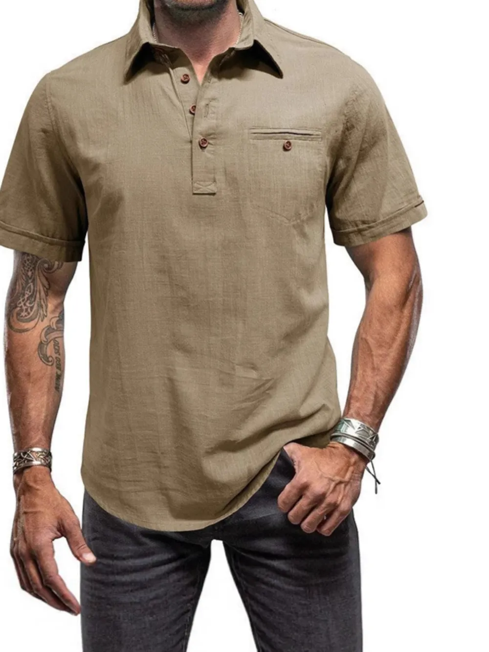 Men's Full Size Button Detail Short Sleeve Polo Plus Size, image 4