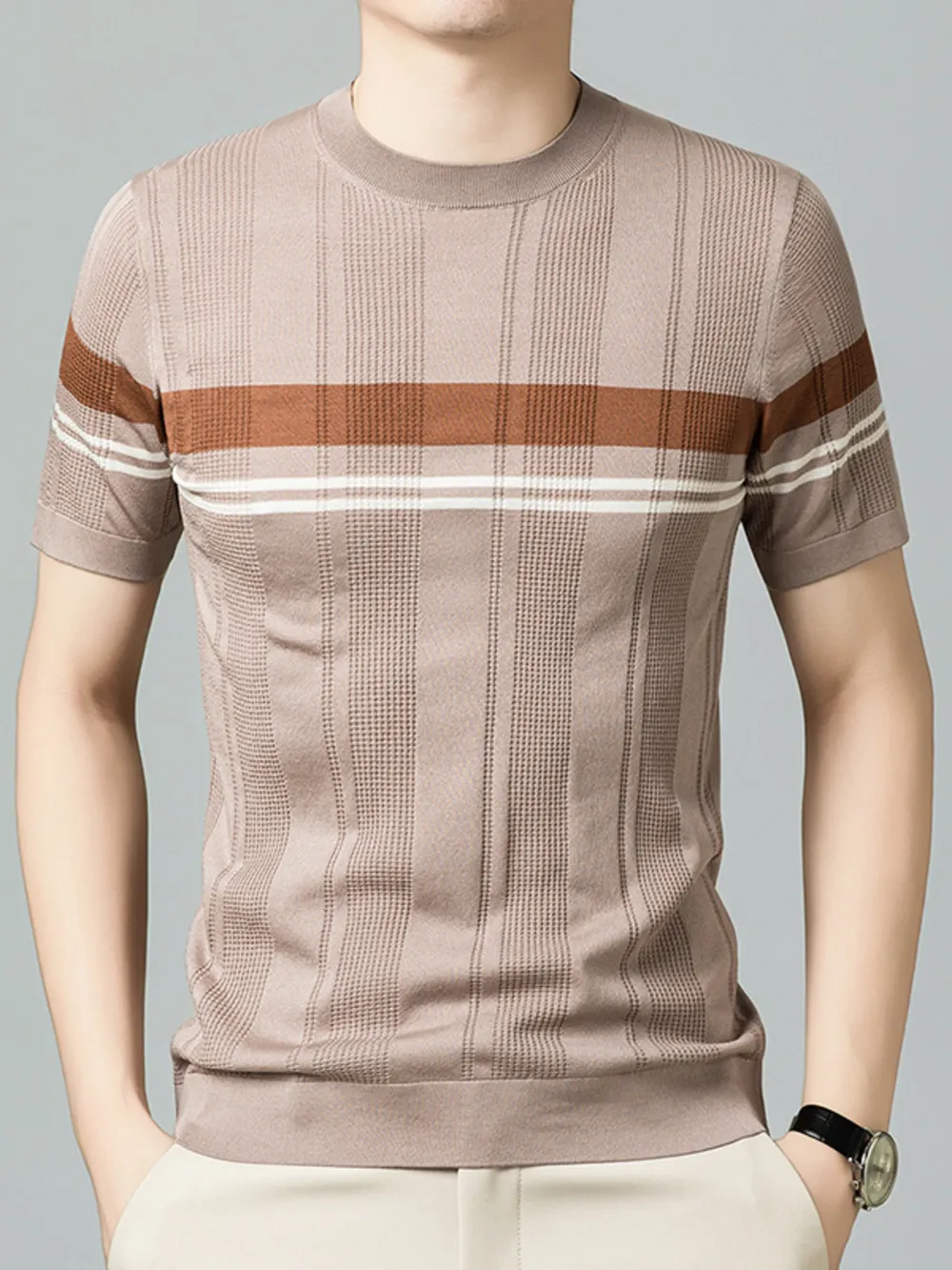 Men's Plus Size Striped Round Neck Short Sleeve T-Shirt, image 3