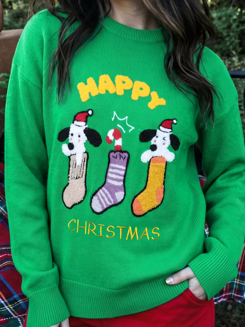 Abstract Patch Embroidery Christmas Pullover Sweater, image 6