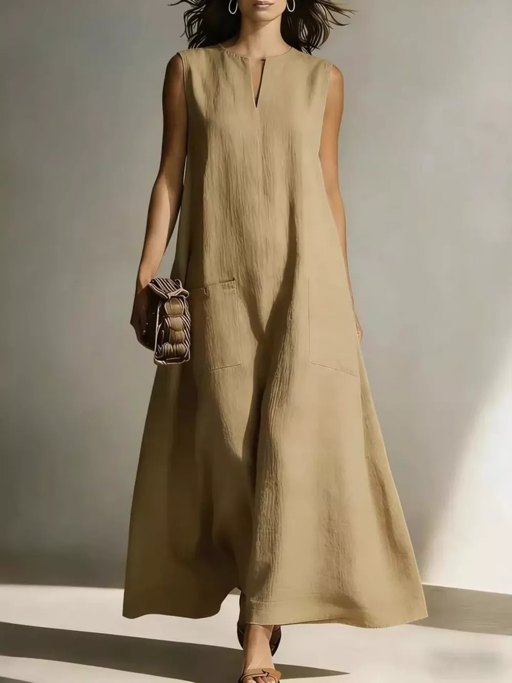 Full Size Notched Sleeveless Maxi Dress Plus Size, image 4
