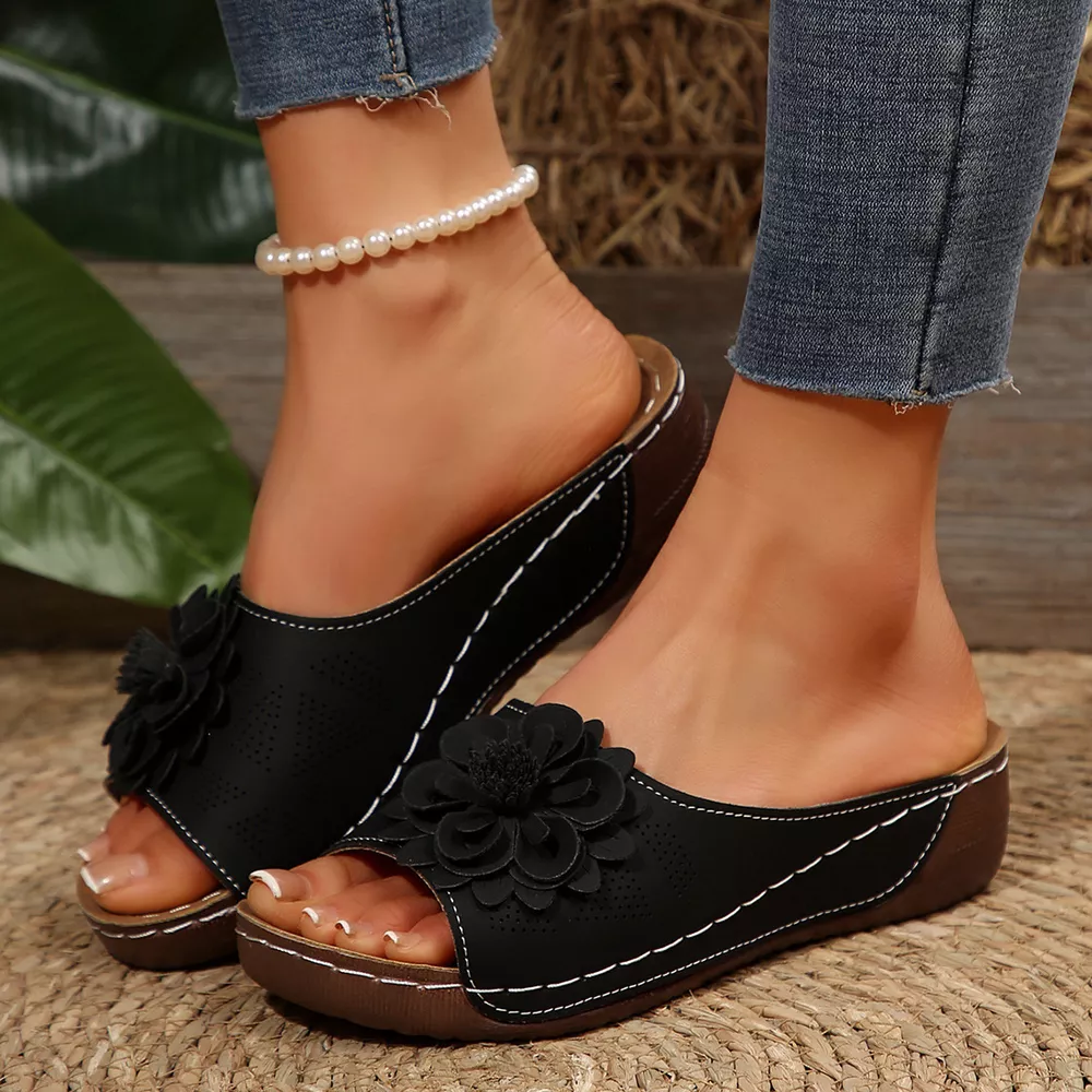 Bohemian Floral Embellished Comfortable Flat Sandals, image 7