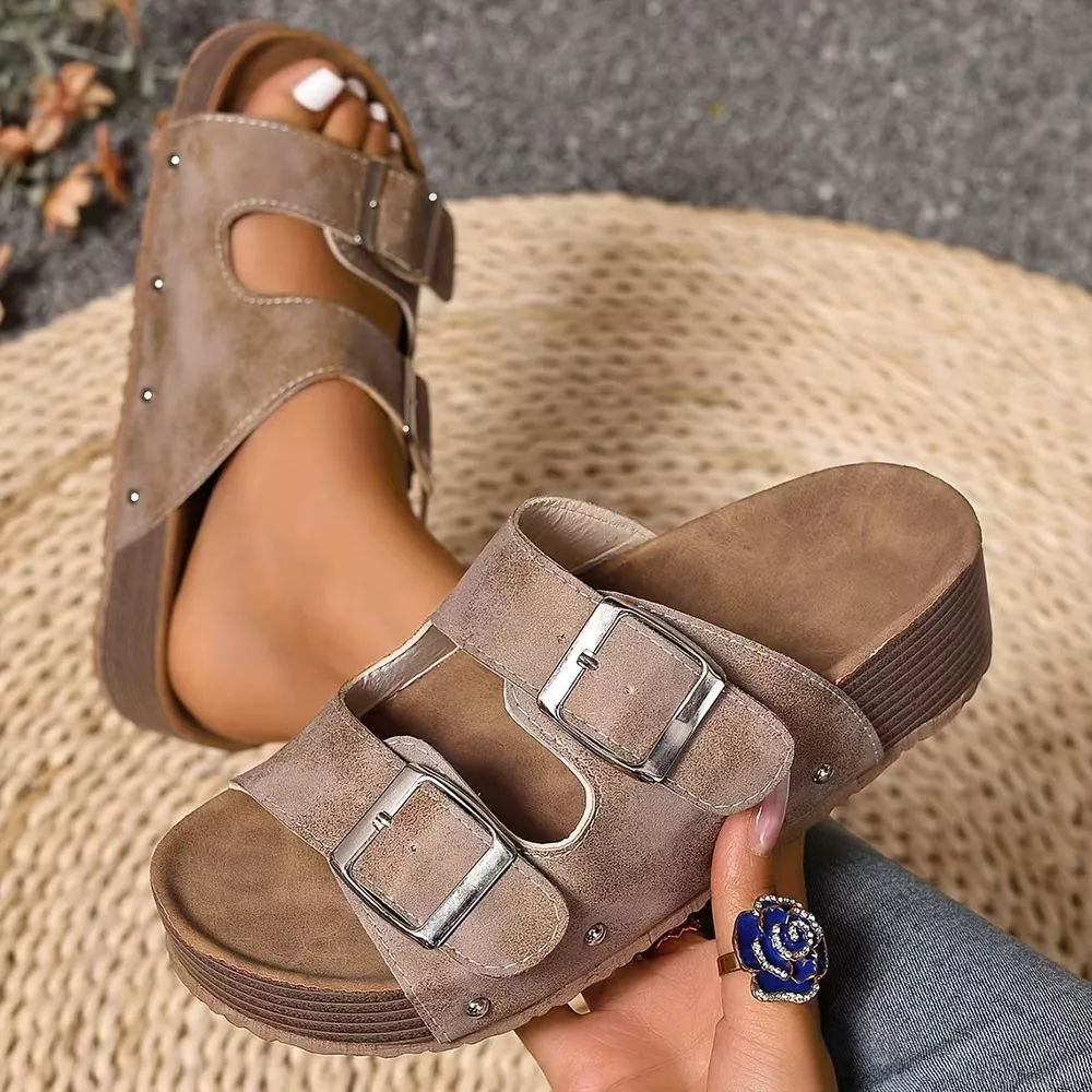 Double Buckle Open Toe Platform Sandals, image 5