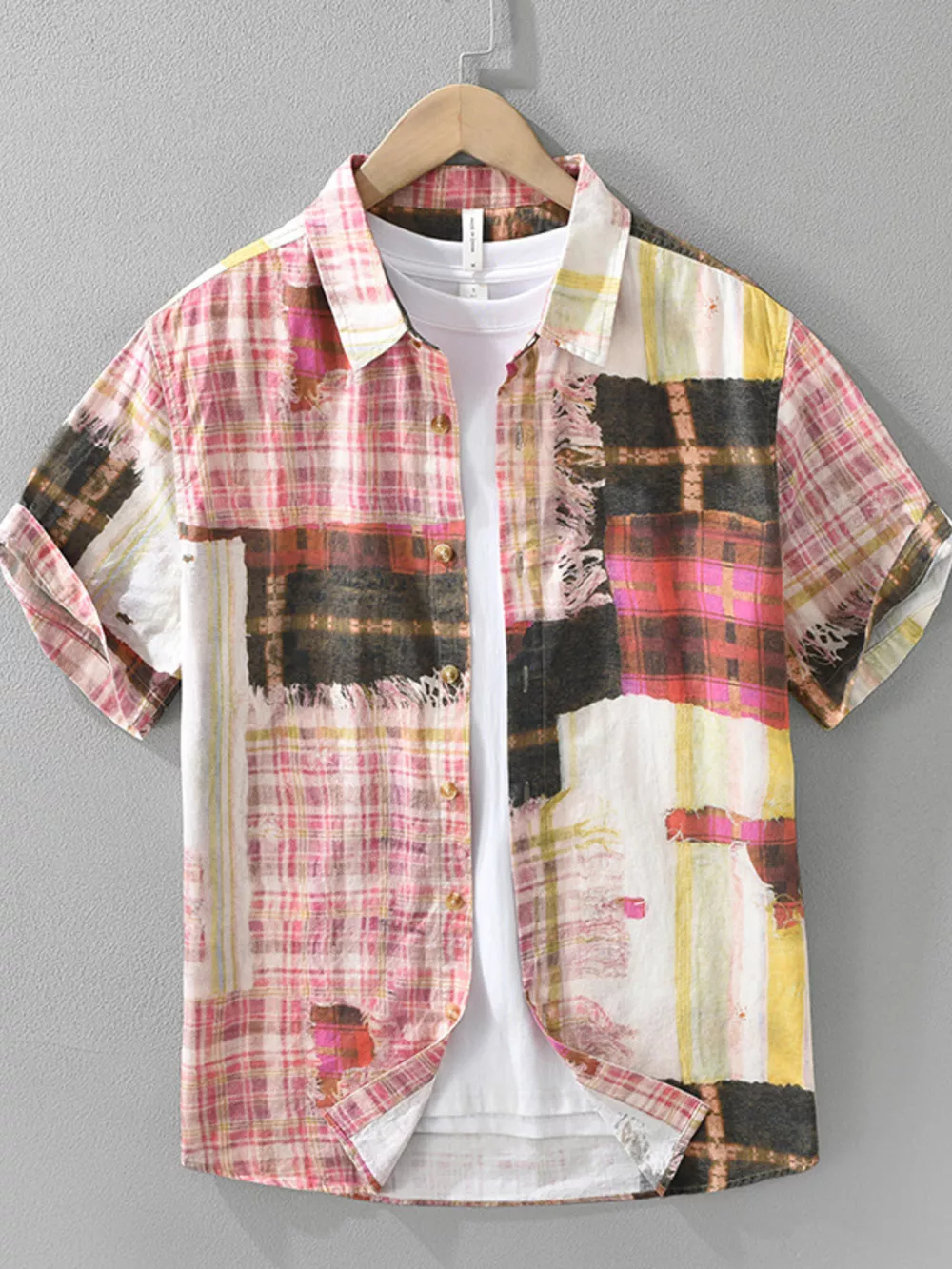 Men's Plus Size Plaid Button Up Short Sleeve Shirt, image 2