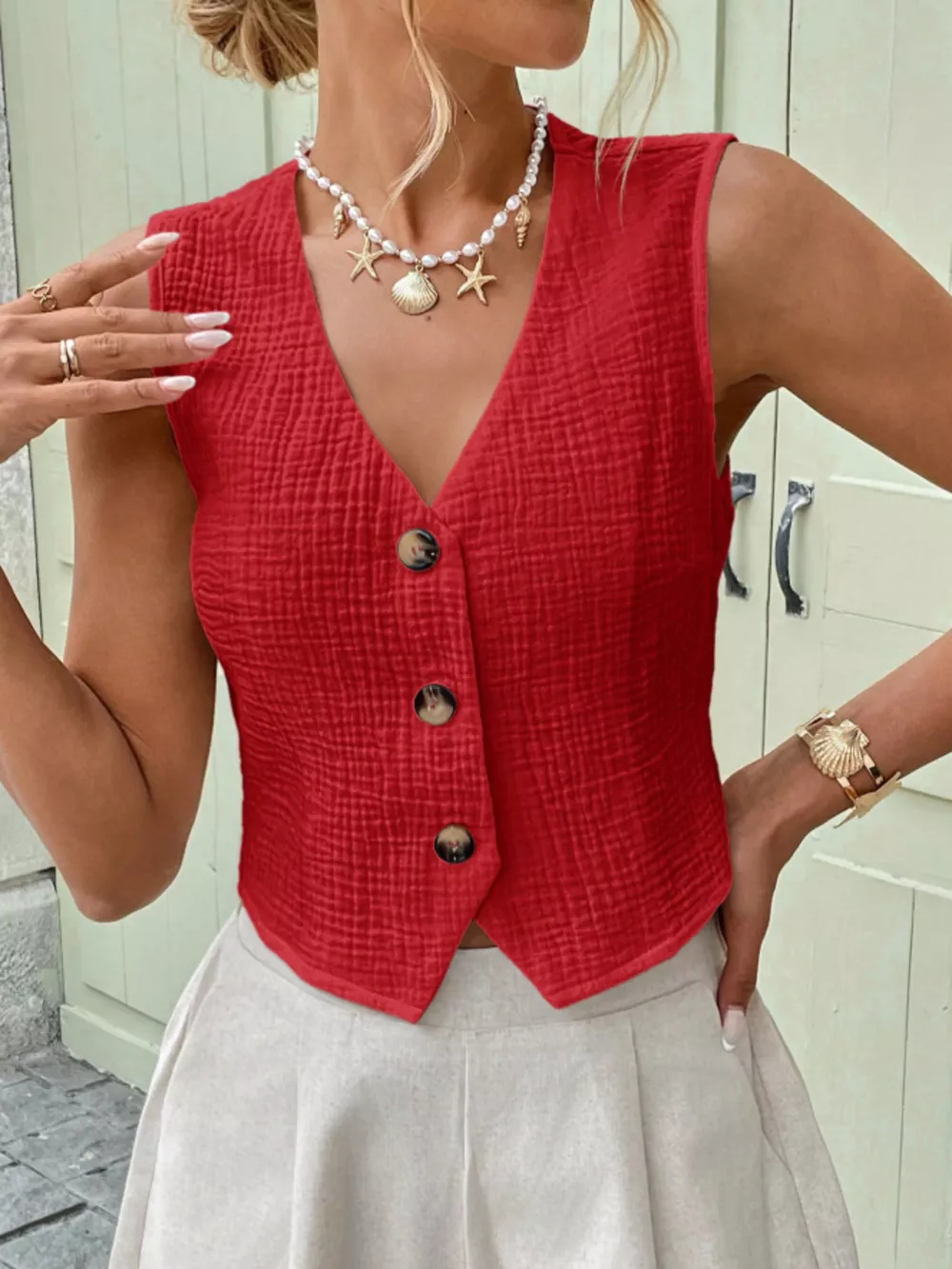 Textured Button-Front Vest, image 10