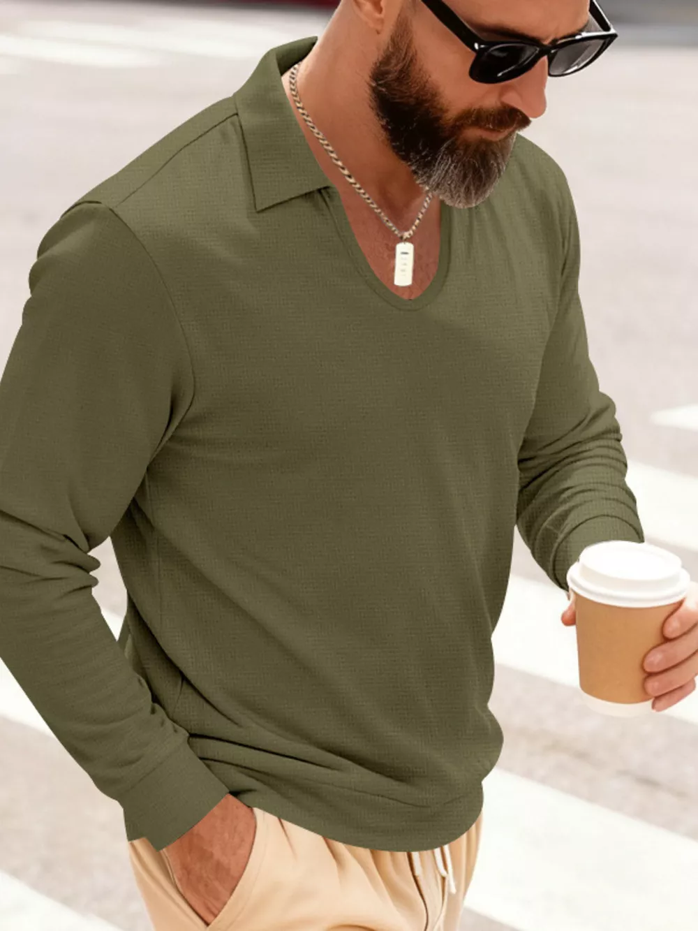 Men's Full Size Slim Fit Long Sleeve Polo Plus Size, image 11