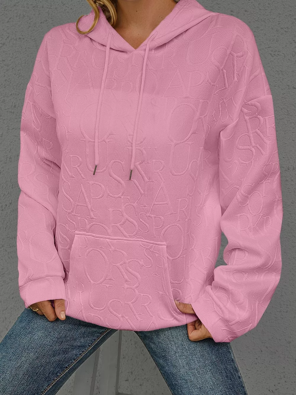 Full Size Embossed Lettering Casual Hoodie Plus Size, image 26