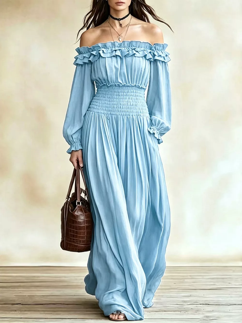 Full Size Off-Shoulder Ruffled Maxi Dress with Smocked Waist Plus Size, image 10