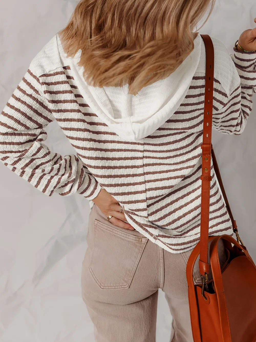 Striped V-Neck Long Sleeve Knit Hoodie, image 2