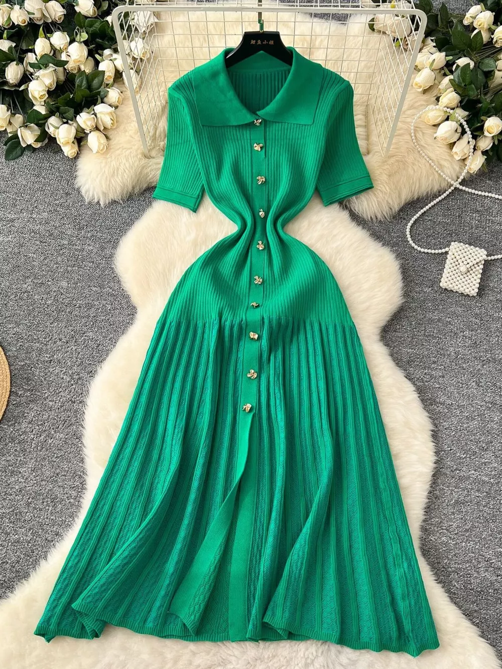 Button Front Short Sleeve Knit Dress, image 2