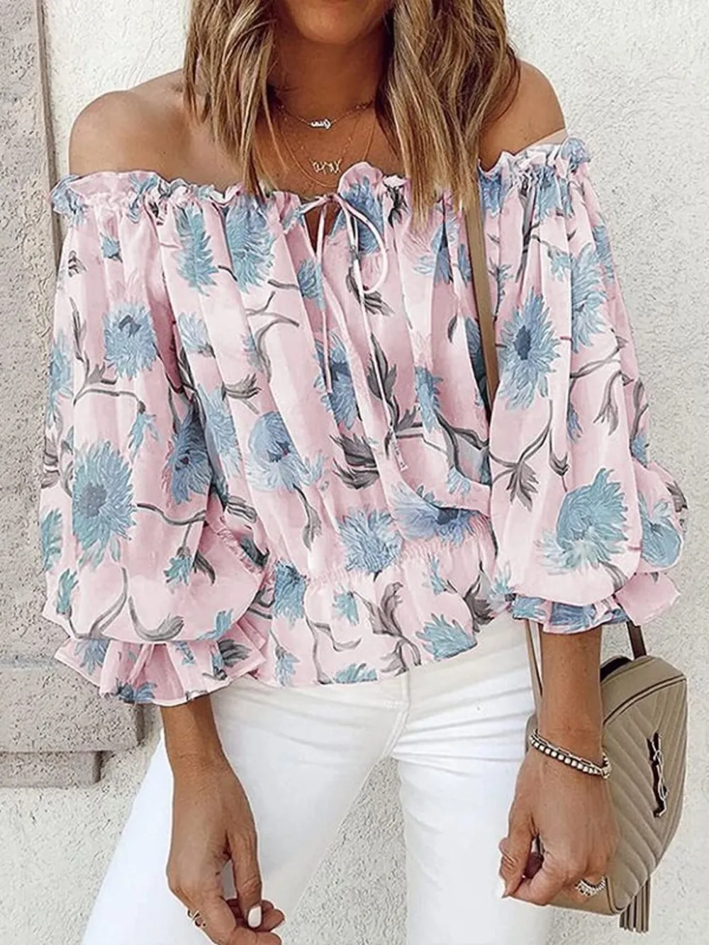 Off-Shoulder Floral Print Blouse, image 12