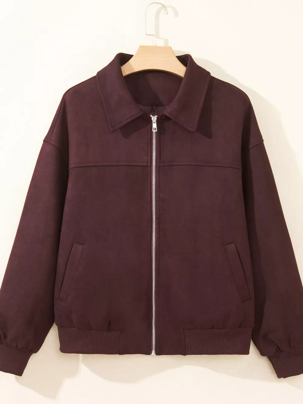 Zip-up Metal Placket Collar Long Sleeve Jacket, image 5