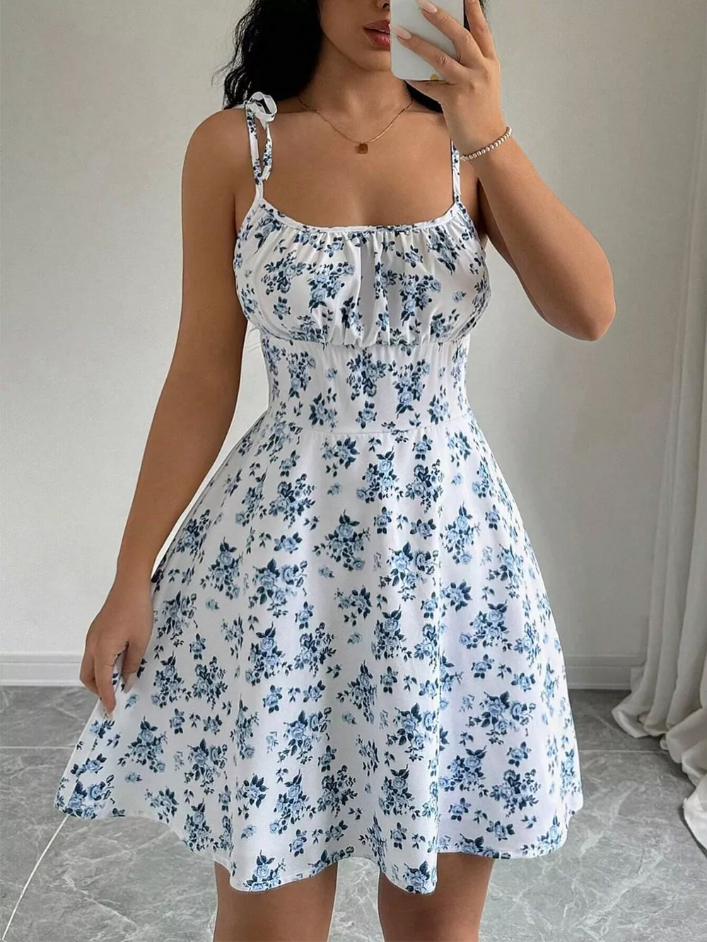 Floral Print Spaghetti Strap A-Line Mini Dress
