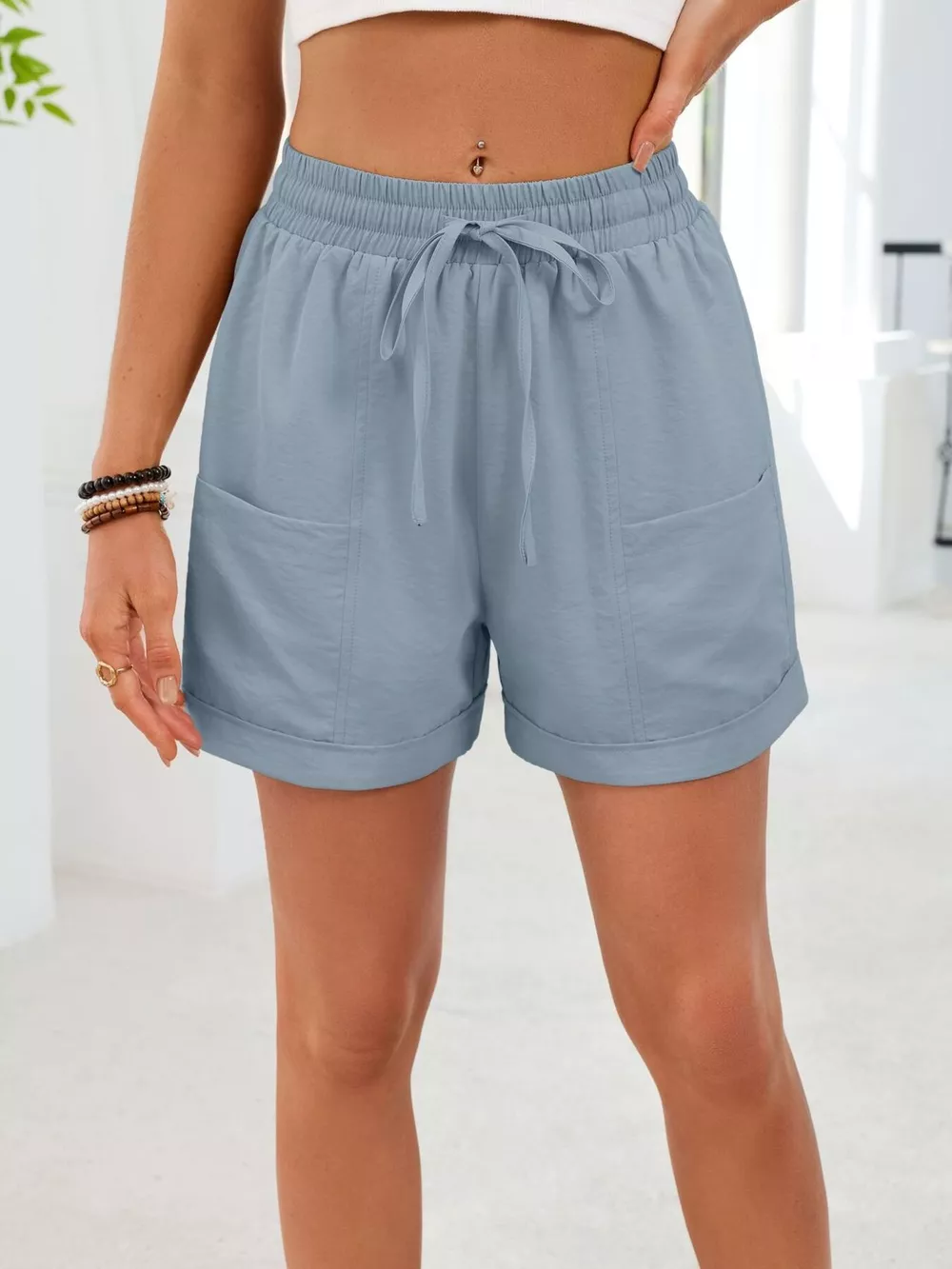 Casual Drawstring Elastic Waist Shorts, image 8