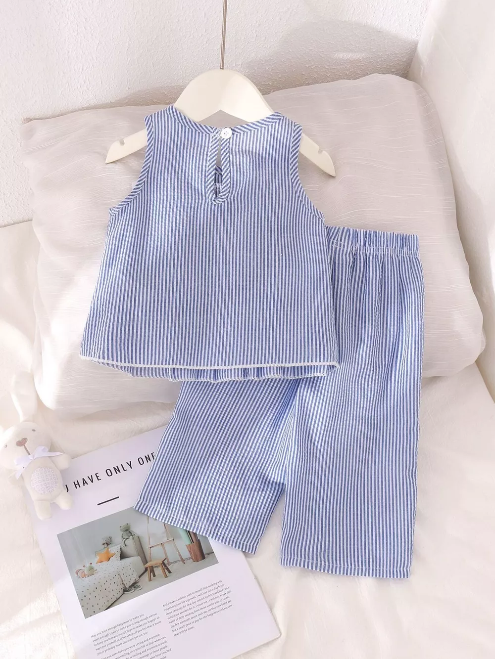 Children's Striped Sleeveless Top and Pants Set with Bows, image 7