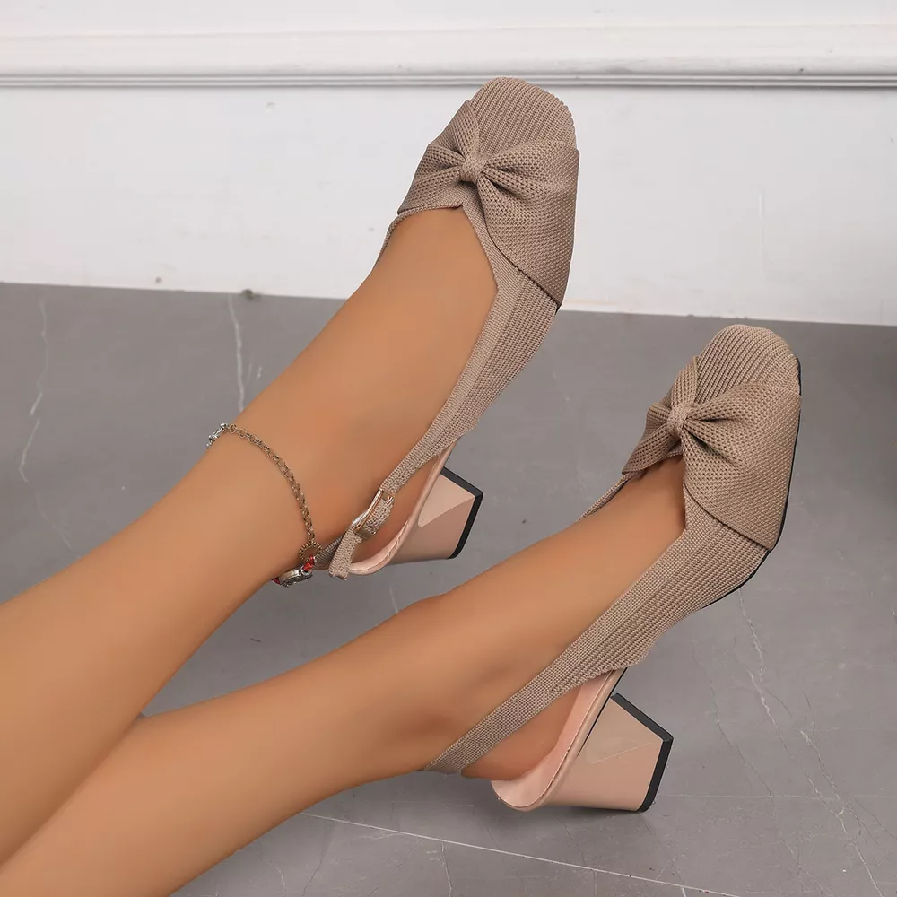 Ribbed Slingback Pumps with Bow Detail, image 6