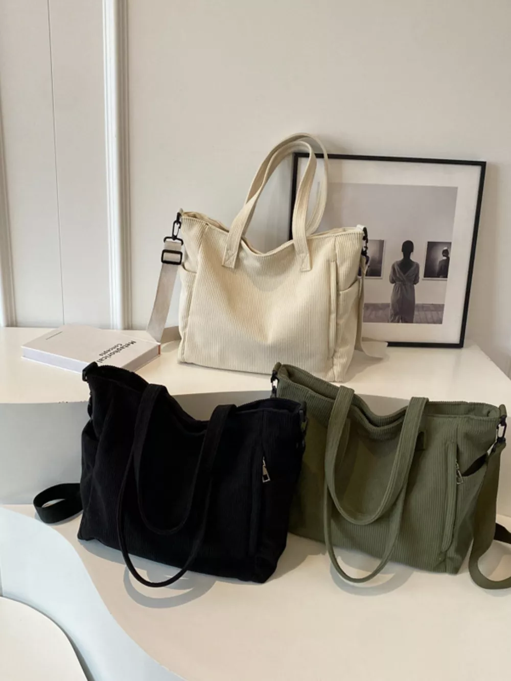 Corduroy Solid Color Handbag, image 2