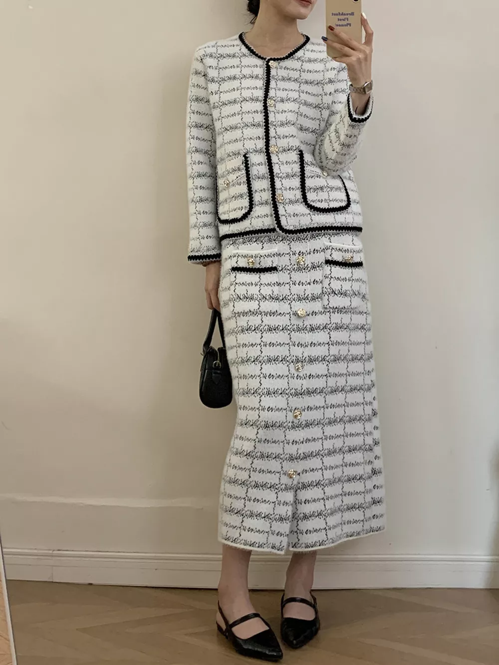 Tweed Contrast Trim Jacket and Skirt Set, image 10