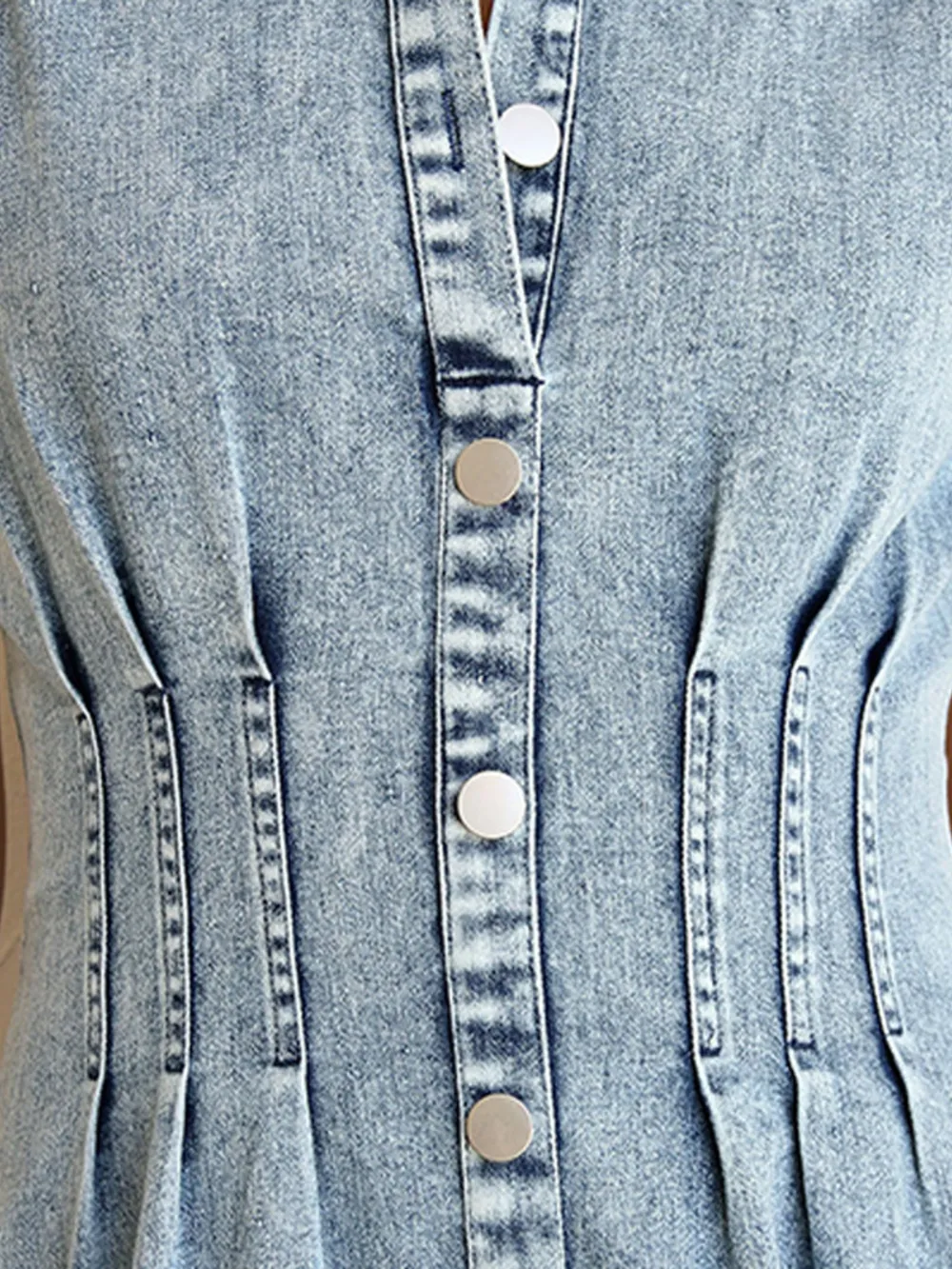 Puff Sleeve Button Front Denim Midi Dress, image 3