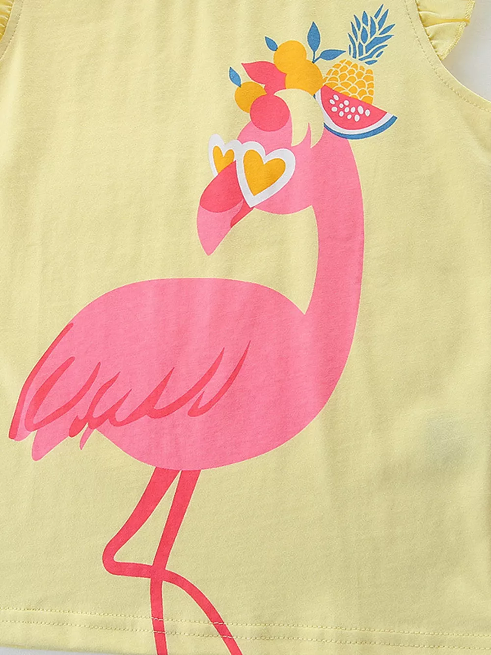 Children's Ruffled Flamingo Top and Fruit Print Shorts Set, image 2