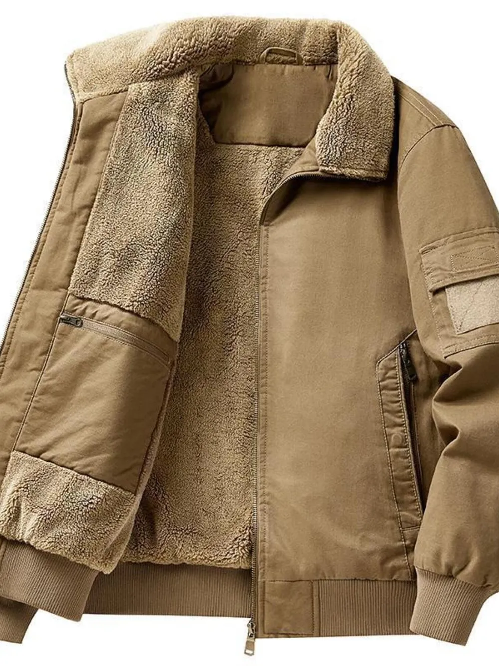 Men's Plus Size Zip Up Long Sleeve Sherpa Jacket, image 3