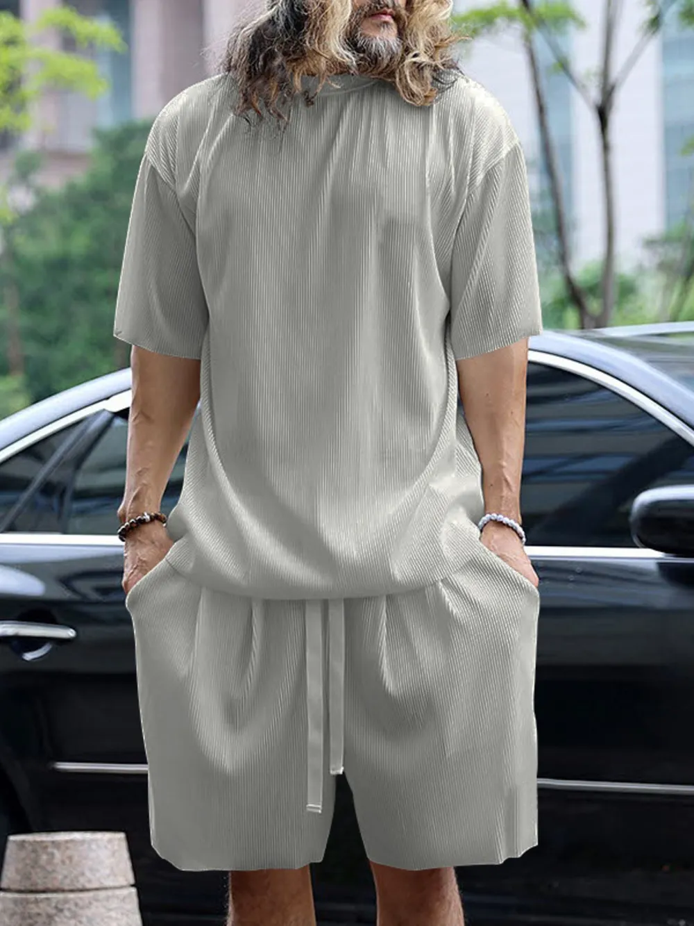 Men's Full Size Round Neck Short Sleeve Top and Shorts Set Plus Size, image 2