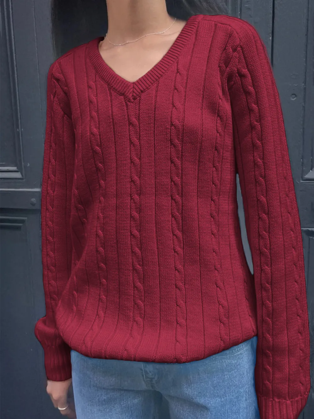 Cable Knit V-Neck Pullover Sweater