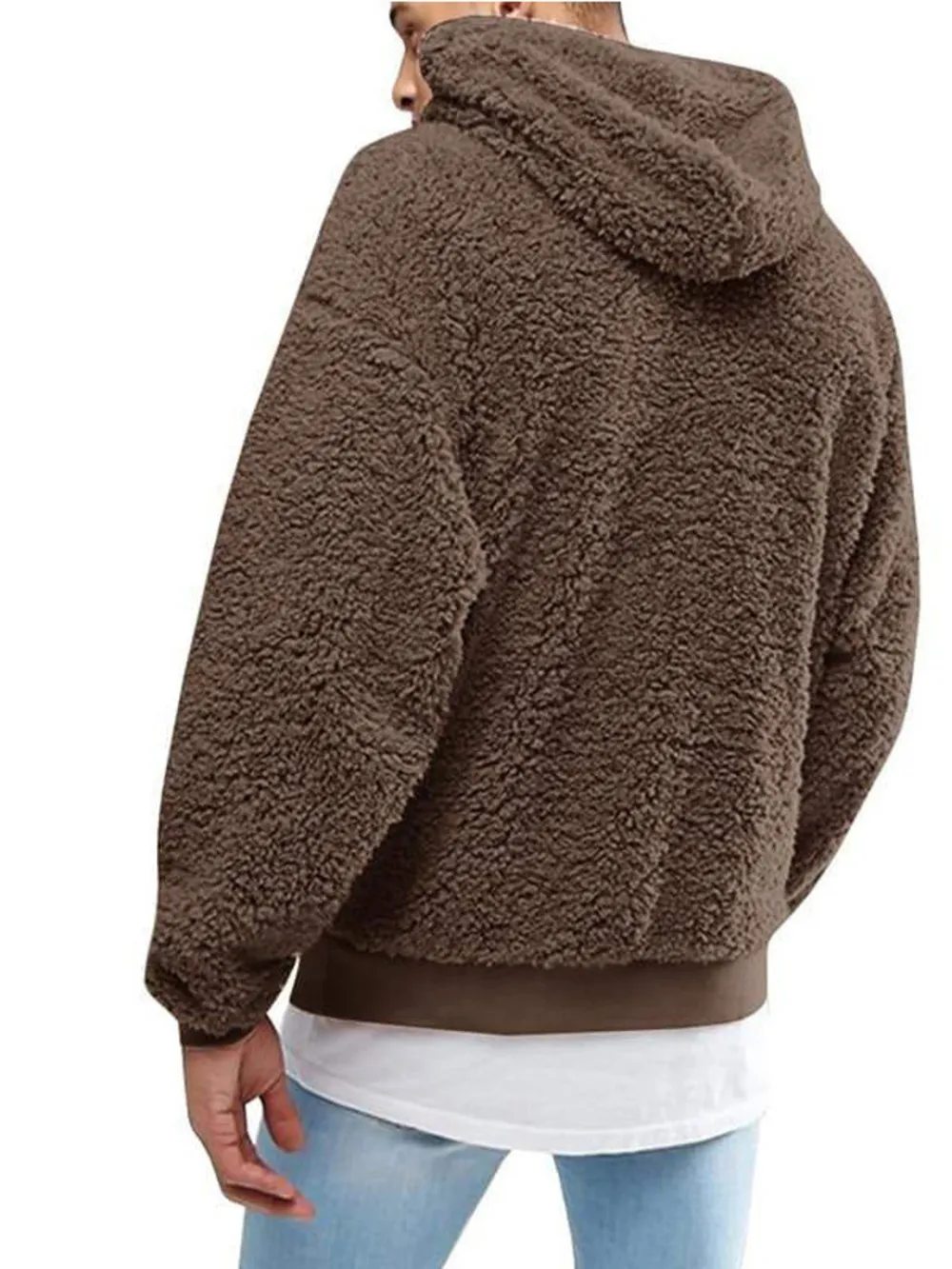 Men's Full Size Drawstring Sherpa Fleece Long Sleeve Hoodie Plus Size, image 6