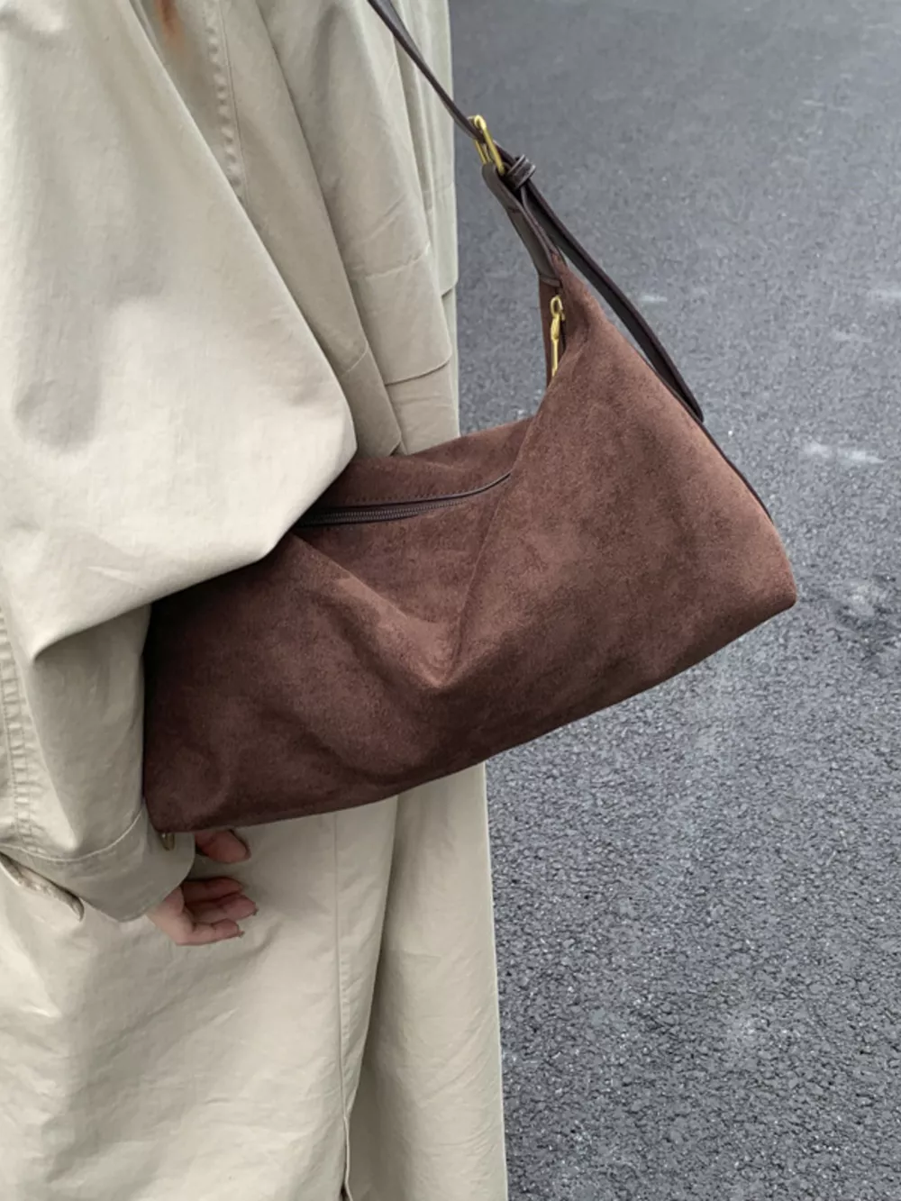 Solid Color Suede Hobo Crossbody Bag, image 13