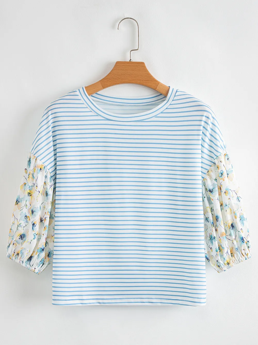 Striped Floral Sleeve Casual Blouse, image 6