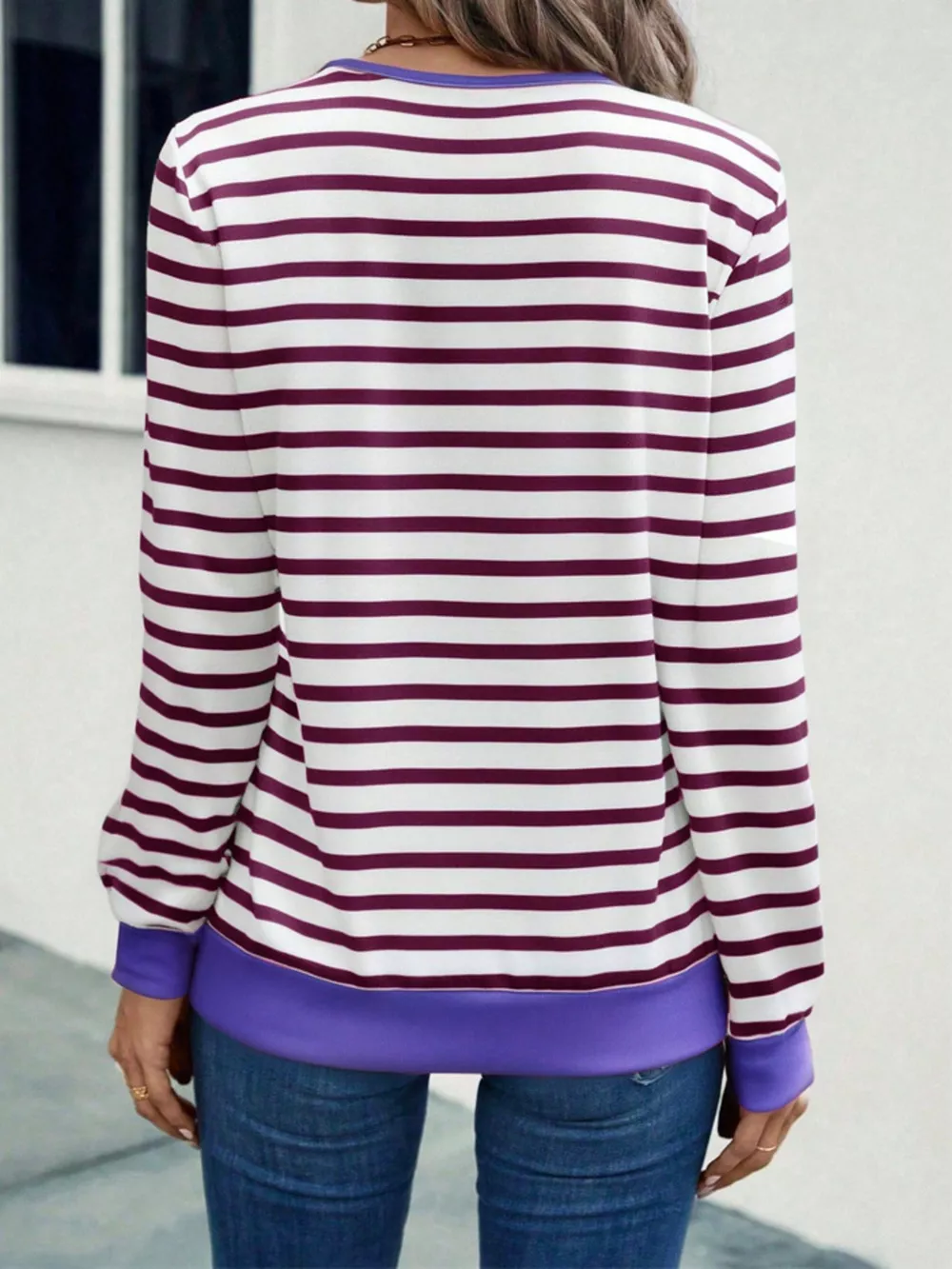 Striped V-Neck Long Sleeve T-Shirt, image 12