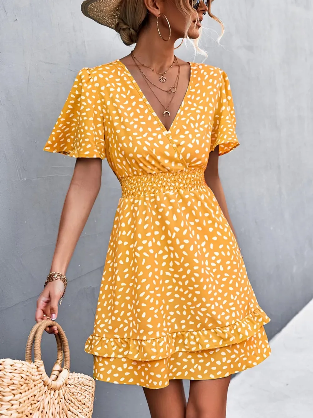 V-Neck Flutter Sleeve Mini Dress, image 4