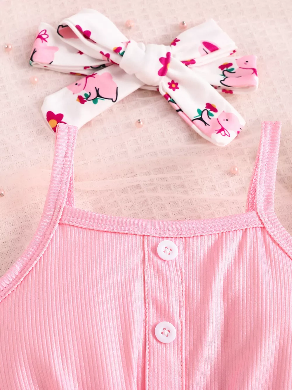 Children's Ruffle Hem Tank Top with Flare Pants and Headband Set, image 2