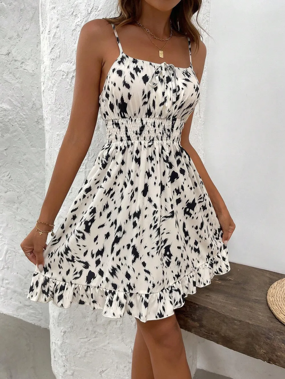 Smocked Printed Ruffled Hem Cami Dress, image 5
