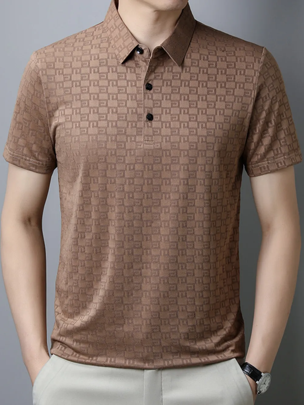 Men's Plus Size Breathable Textured Pattern Polo, image 2