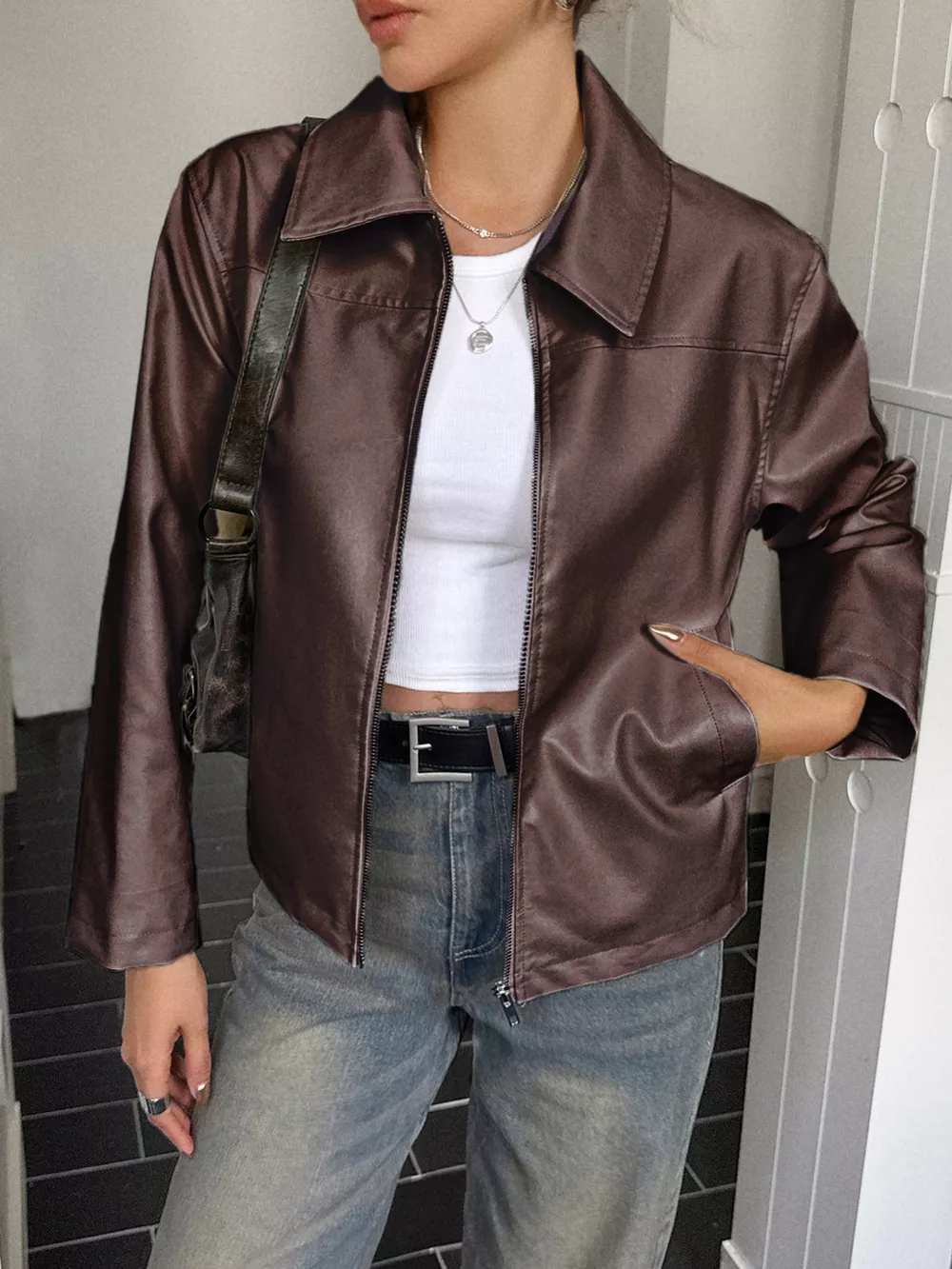 Zip Up Leather Jacket, image 4