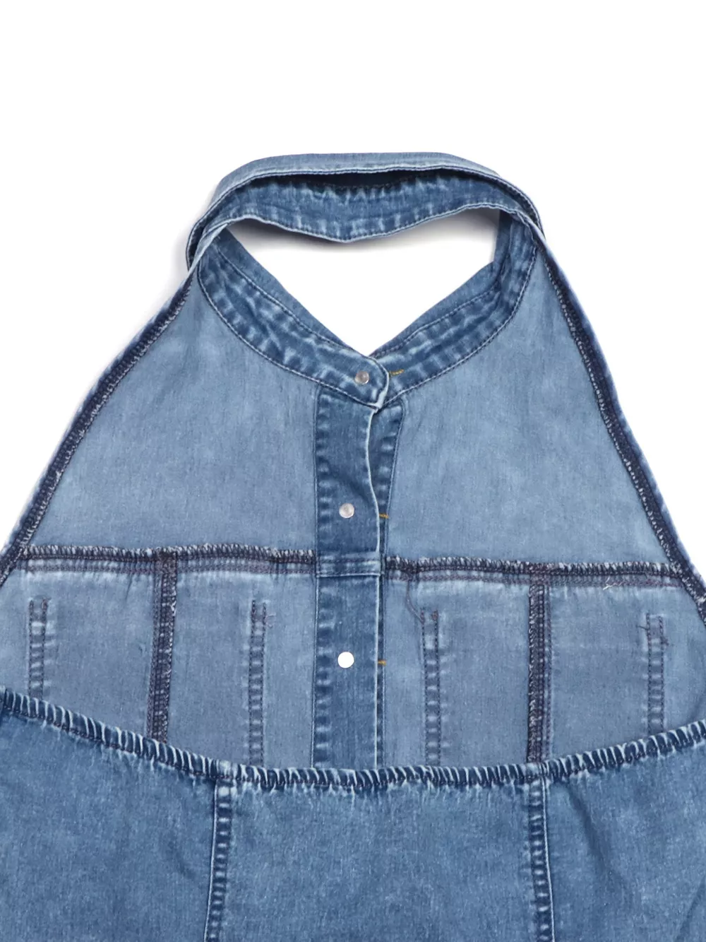 Halter Neck Button-Front Denim Dress, image 4