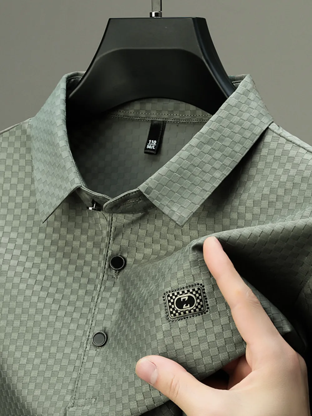 Men's Plus Size Diamond Pattern Short Sleeve Polo Shirt, image 9