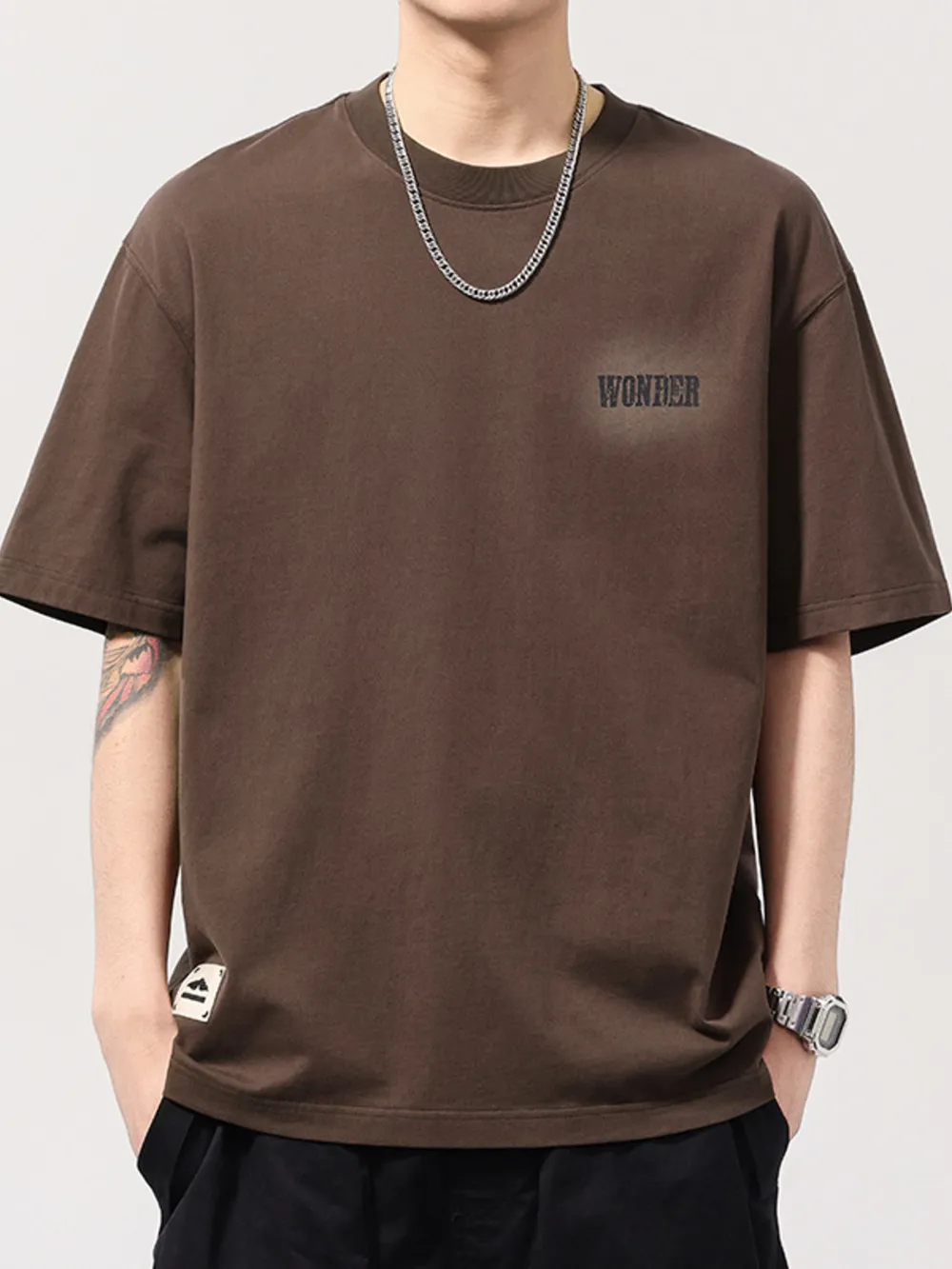 Men's Plus Size Letter Back Round Neck T-Shirt