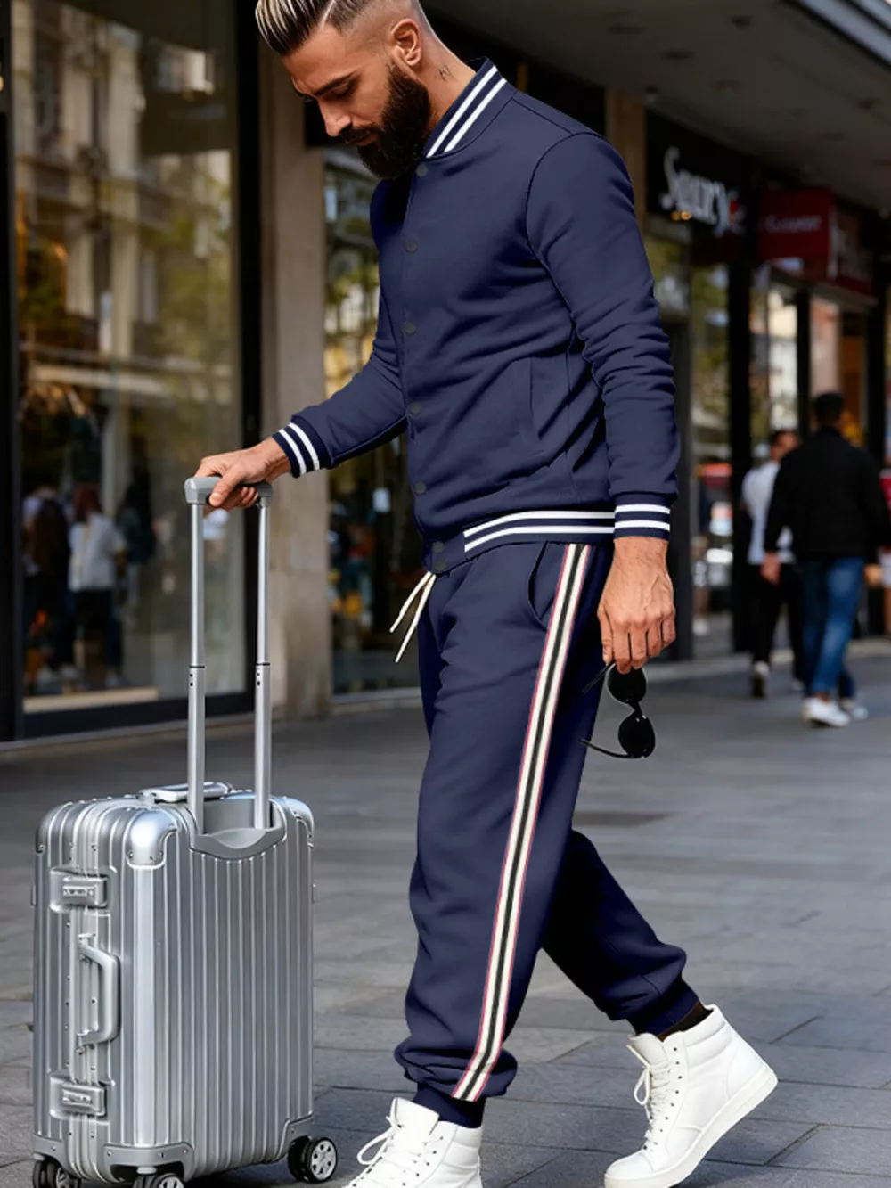 Men's Full Size Striped Snap Down Top and Pants Set Plus Size, image 7