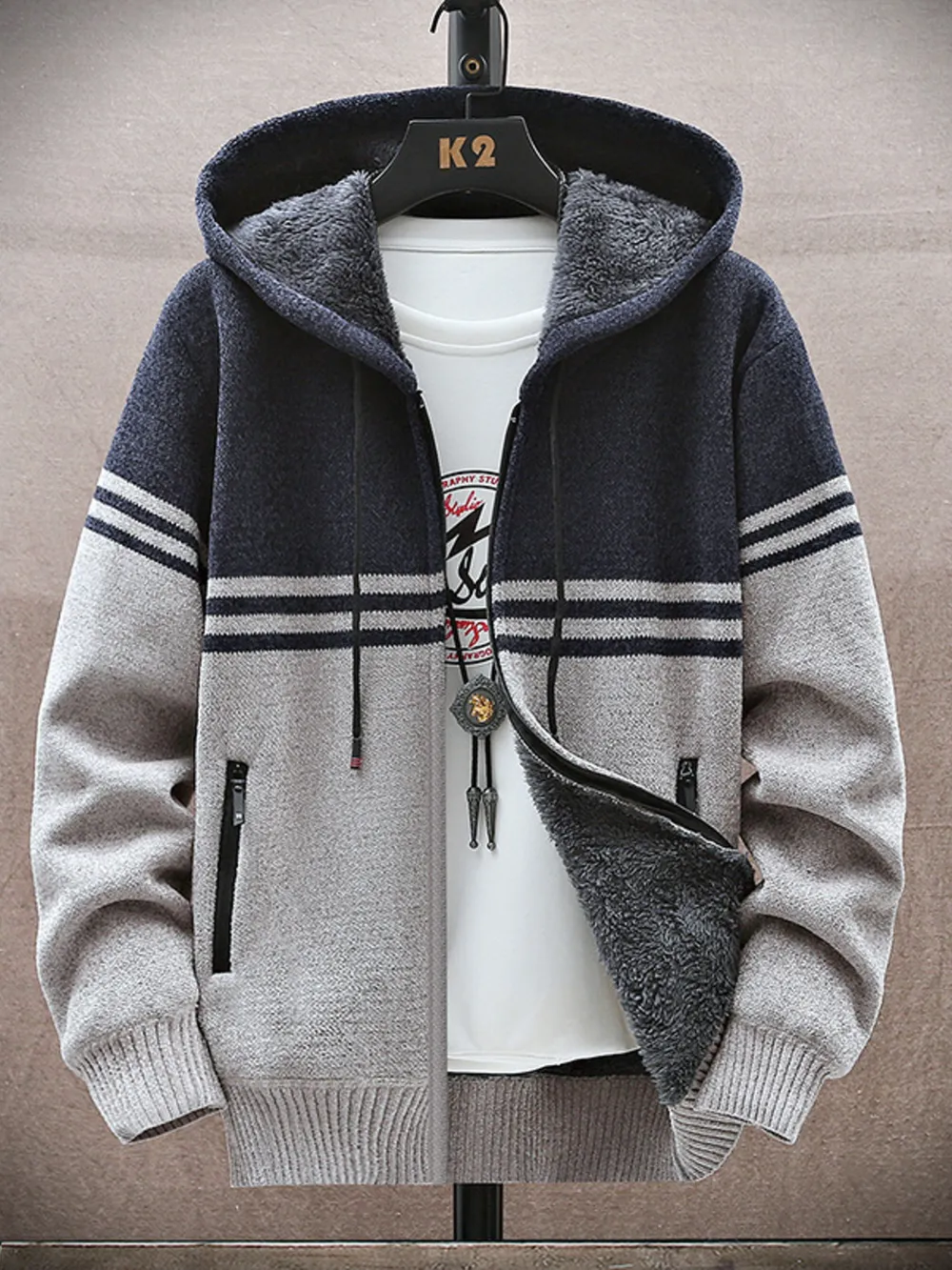 Men's Plus Size Hooded Zip-Up Cardigan, image 4