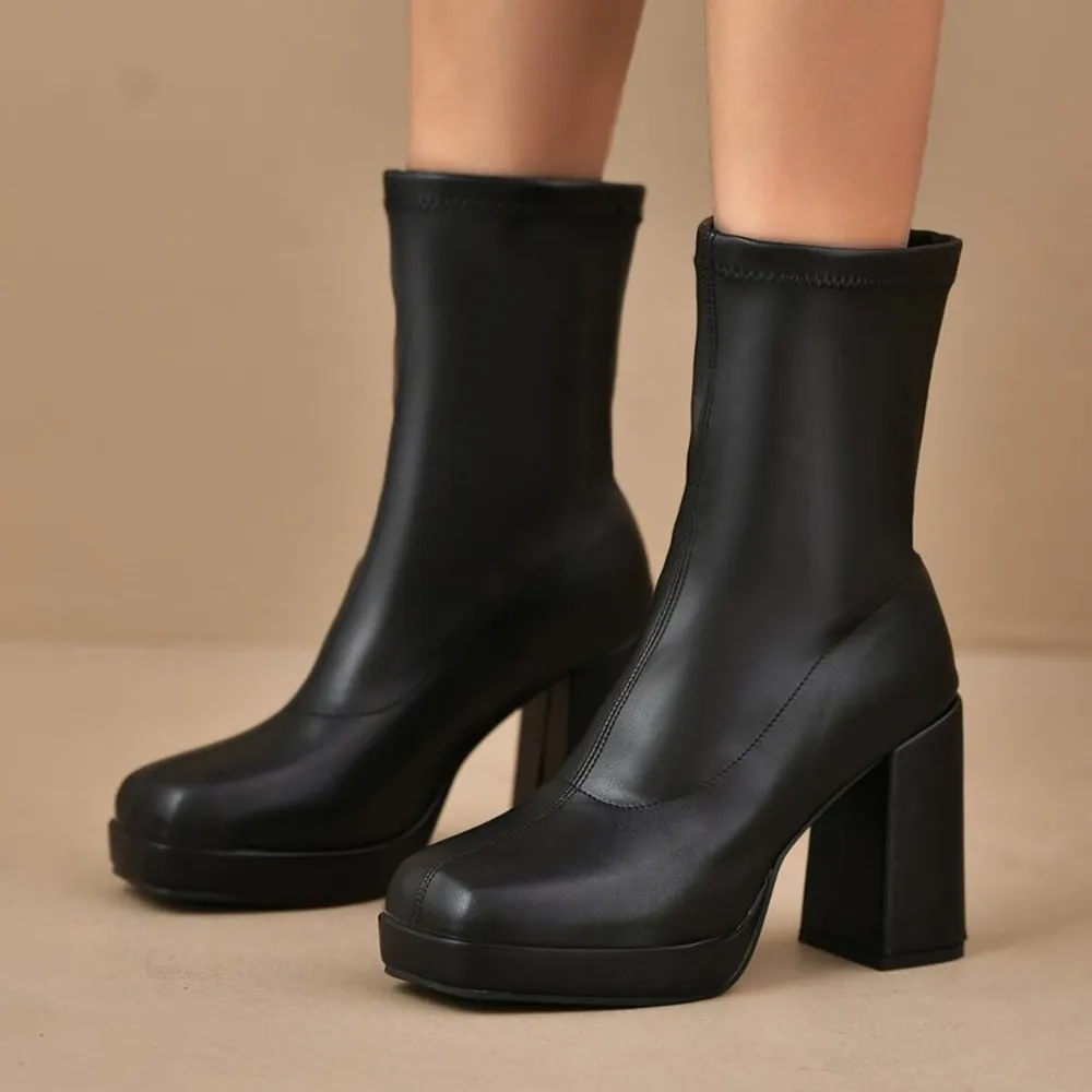 Round Toe Block Heels Boots, image 5