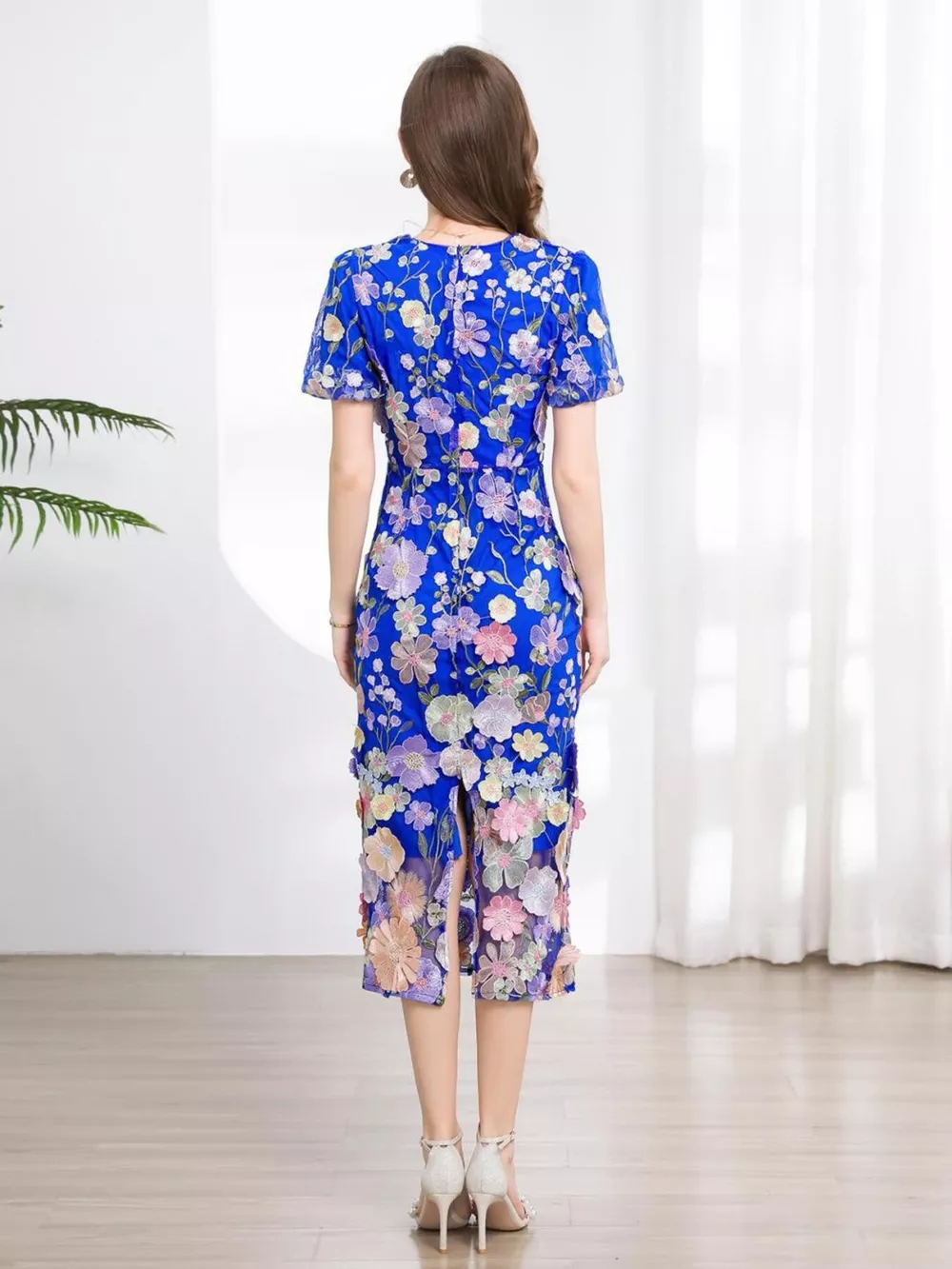 Floral Embroidered Puff Sleeve Midi Dress, image 23